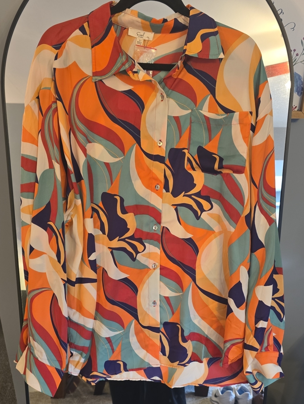 Colorful Swirl Print Button-Up Blouse - Multi